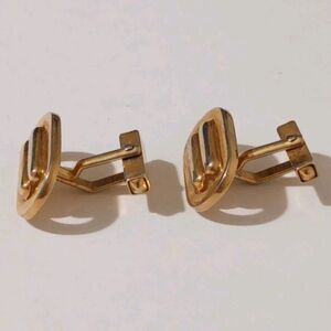 VTG Swank Gold Tone Ribbed Double Bar Oval Cufflinks Mid-Century Modern Formal